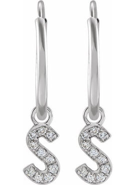14K Yellow Gold .05 CTW Natural Diamond Single Initial D Hoop Earring