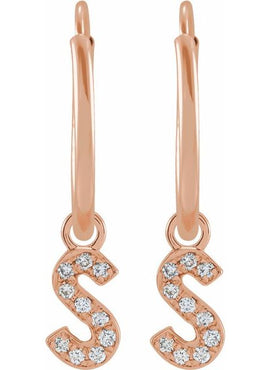 14K Yellow Gold .05 CTW Natural Diamond Single Initial D Hoop Earring