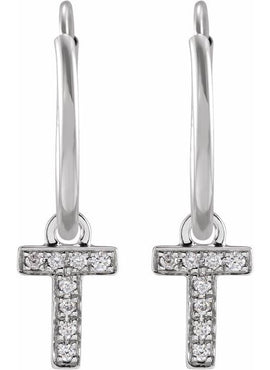 14K Yellow Gold .05 CTW Natural Diamond Single Initial D Hoop Earring