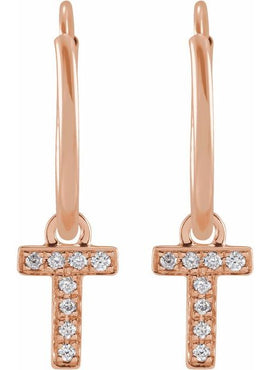 14K Yellow Gold .05 CTW Natural Diamond Single Initial D Hoop Earring