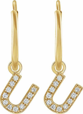 14K Yellow Gold .05 CTW Natural Diamond Single Initial D Hoop Earring