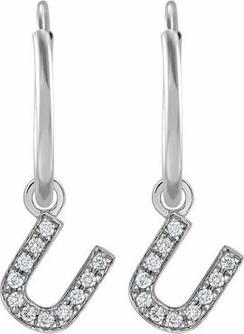 14K Yellow Gold .05 CTW Natural Diamond Single Initial D Hoop Earring