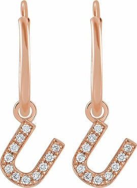 14K Yellow Gold .05 CTW Natural Diamond Single Initial D Hoop Earring