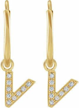 14K Yellow Gold .05 CTW Natural Diamond Single Initial D Hoop Earring