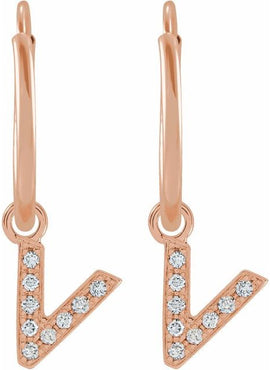 14K Yellow Gold .05 CTW Natural Diamond Single Initial D Hoop Earring