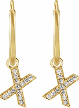 14K Yellow Gold .05 CTW Natural Diamond Single Initial D Hoop Earring
