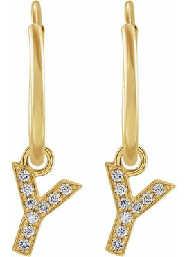 14K Yellow Gold .05 CTW Natural Diamond Single Initial D Hoop Earring