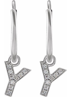 14K Yellow Gold .05 CTW Natural Diamond Single Initial D Hoop Earring