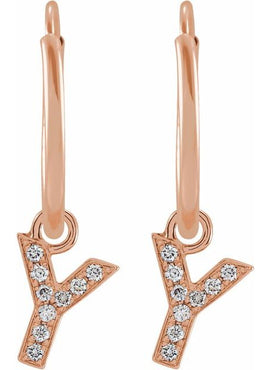 14K Yellow Gold .05 CTW Natural Diamond Single Initial D Hoop Earring