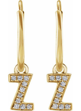 14K Yellow Gold .05 CTW Natural Diamond Single Initial D Hoop Earring