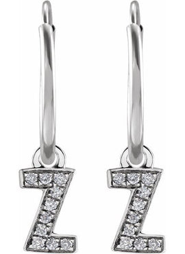 14K Yellow Gold .05 CTW Natural Diamond Single Initial D Hoop Earring
