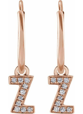 14K Yellow Gold .05 CTW Natural Diamond Single Initial D Hoop Earring