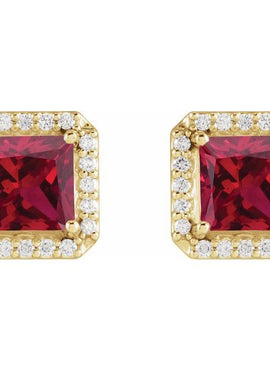 14K Yellow Gold Lab-Grown Blue Sapphire & .08 CTW Natural Diamond Halo-Style Earrings