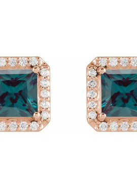 14K Yellow Gold Lab-Grown Blue Sapphire & .08 CTW Natural Diamond Halo-Style Earrings