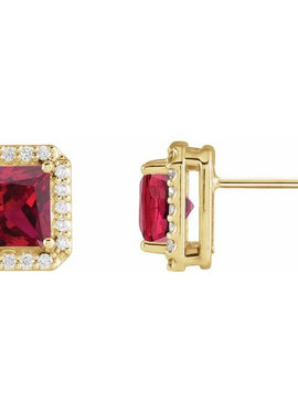 14K Yellow Gold Lab-Grown Blue Sapphire & .08 CTW Natural Diamond Halo-Style Earrings