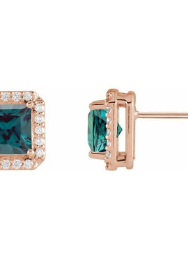 14K Yellow Gold Lab-Grown Blue Sapphire & .08 CTW Natural Diamond Halo-Style Earrings