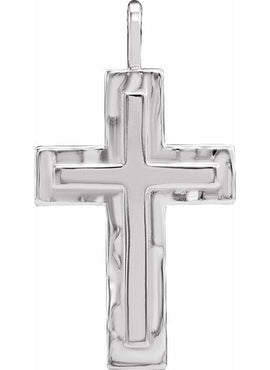 14K White Gold 24.47x13.4 mm Textured Cross Pendant