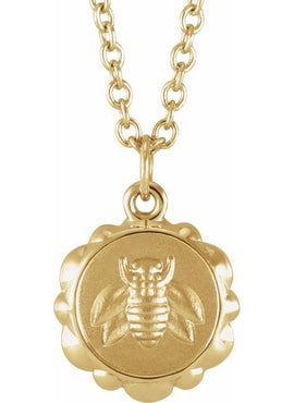 14K Yellow Gold Bee Medallion 16-18