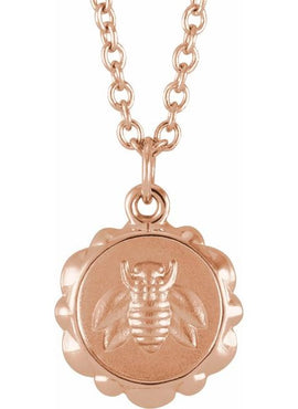 14K Yellow Gold Bee Medallion 16-18