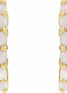 14K White Gold Natural Turquoise Cabochon Hinged 12.2 mm Hoop Earrings