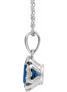 14K White Gold Lab-Grown Blue Sapphire & .04 CTW Natural Diamond 18