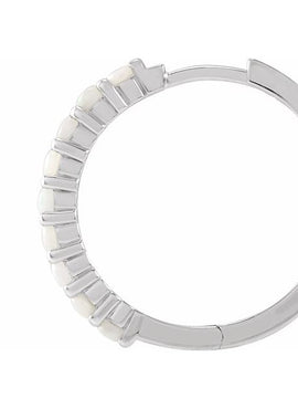 14K White Gold Natural Turquoise Cabochon Hinged 12.2 mm Hoop Earrings