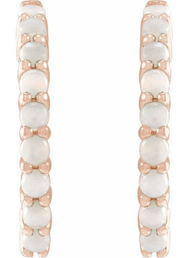 14K White Gold Natural Turquoise Cabochon Hinged 12.2 mm Hoop Earrings