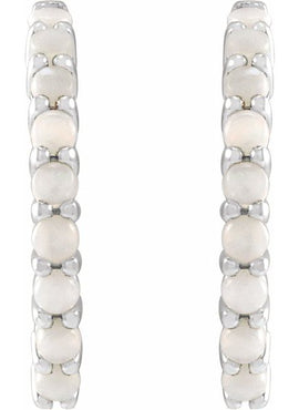 14K White Gold Natural Turquoise Cabochon Hinged 12.2 mm Hoop Earrings