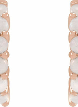 14K White Gold Natural Turquoise Cabochon Hinged 12.2 mm Hoop Earrings