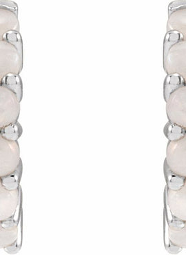 14K White Gold Natural Turquoise Cabochon Hinged 12.2 mm Hoop Earrings