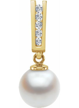 14K White Gold Cultured White Akoya Pearl & .06 CTW Natural Diamond Pendant