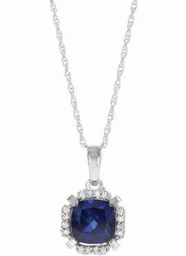 14K White Gold Lab-Grown Blue Sapphire & .04 CTW Natural Diamond 18