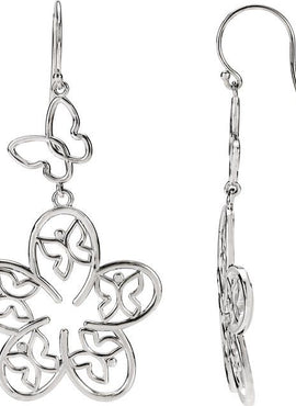 14K White Gold Butterfly & Flower Earrings