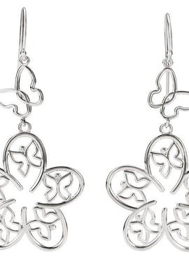 14K White Gold Butterfly & Flower Earrings
