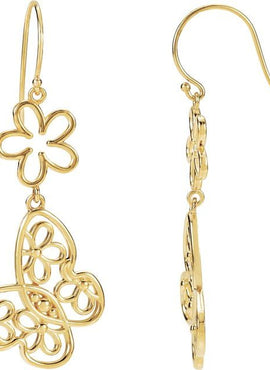 14K White Gold Butterfly & Floral Earrings