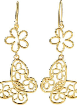 14K White Gold Butterfly & Floral Earrings