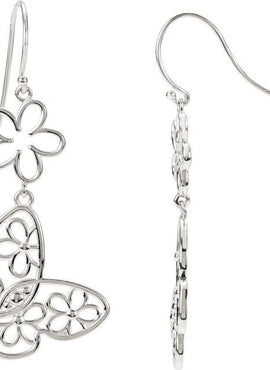 14K White Gold Butterfly & Floral Earrings