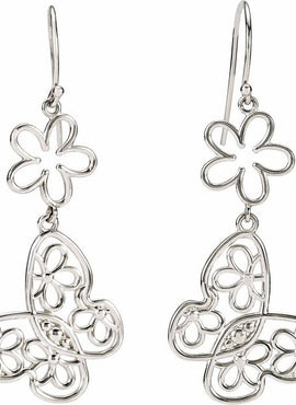 14K White Gold Butterfly & Floral Earrings