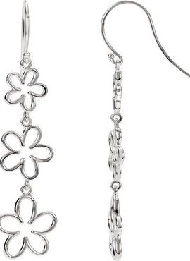 14K White Gold Flower Dangle Earrings