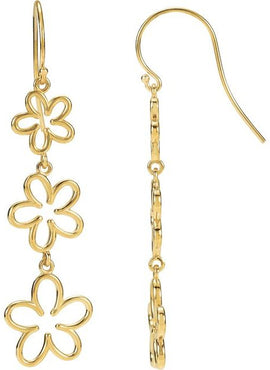 14K White Gold Flower Dangle Earrings