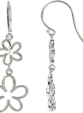 14K White Gold Flower Dangle Earrings