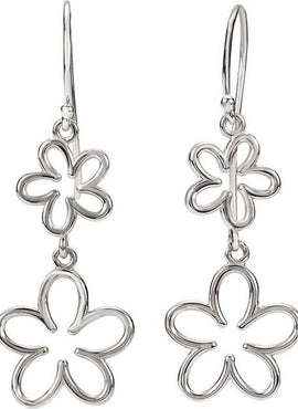 14K White Gold Flower Dangle Earrings