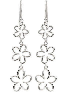 14K White Gold Flower Dangle Earrings