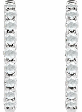 14K White Gold Natural Turquoise Cabochon Hinged 12.2 mm Hoop Earrings