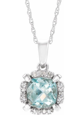 14K White Gold Lab-Grown Blue Sapphire & .04 CTW Natural Diamond 18