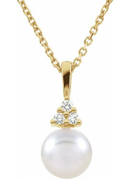 14K Yellow Gold Cultured White Akoya Pearl & .05 CTW Natural Diamond Necklace