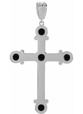14K White Gold Natural Black Onyx Cross Pendant