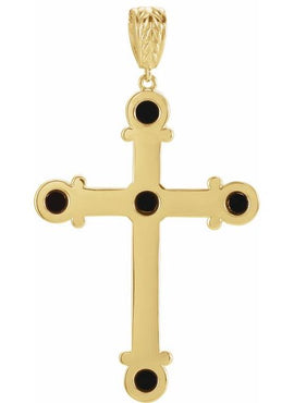 14K White Gold Natural Black Onyx Cross Pendant