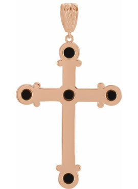 14K White Gold Natural Black Onyx Cross Pendant