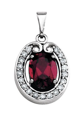 14K White Gold Natural Mozambique Garnet & 1/5 CTW Natural Diamond Pendant
